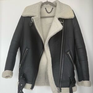 Muubaa Black Leather Jacket with Cream Shearling